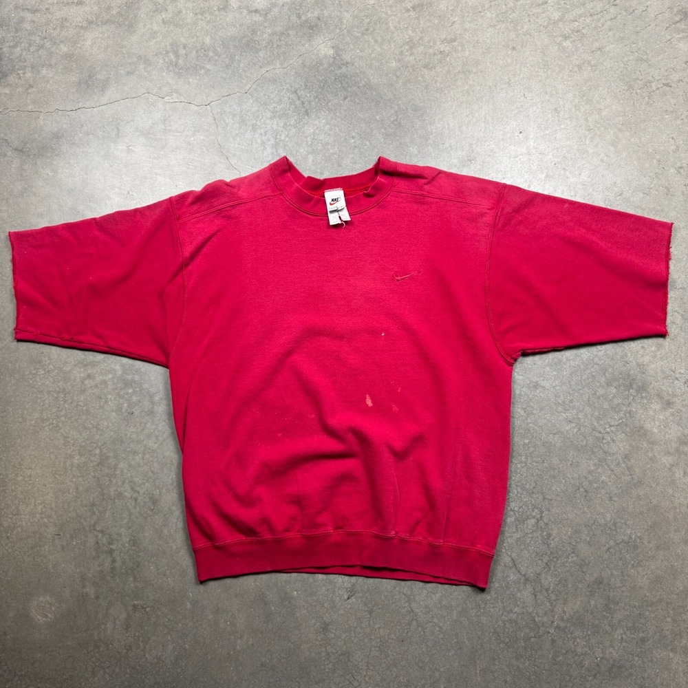 VTG Nike Sweatshirt Pullover Mens Large Red Preowned Fleece Flaws Faded Stain